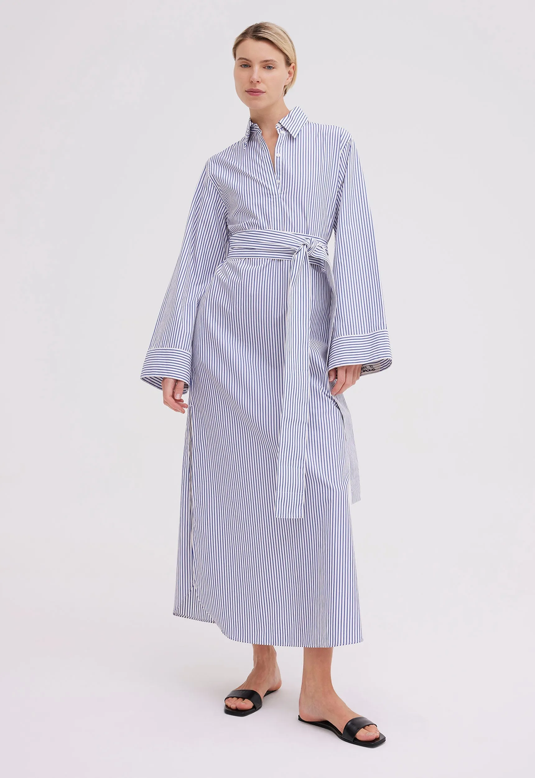 Osman Cotton Dress in Blue / White Stripe