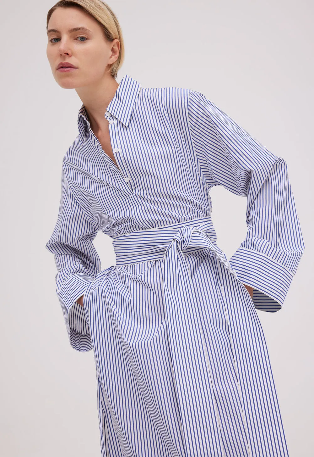 Osman Cotton Dress in Blue / White Stripe