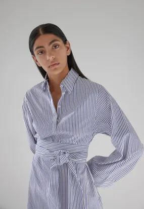 Osman Cotton Dress in Blue / White Stripe