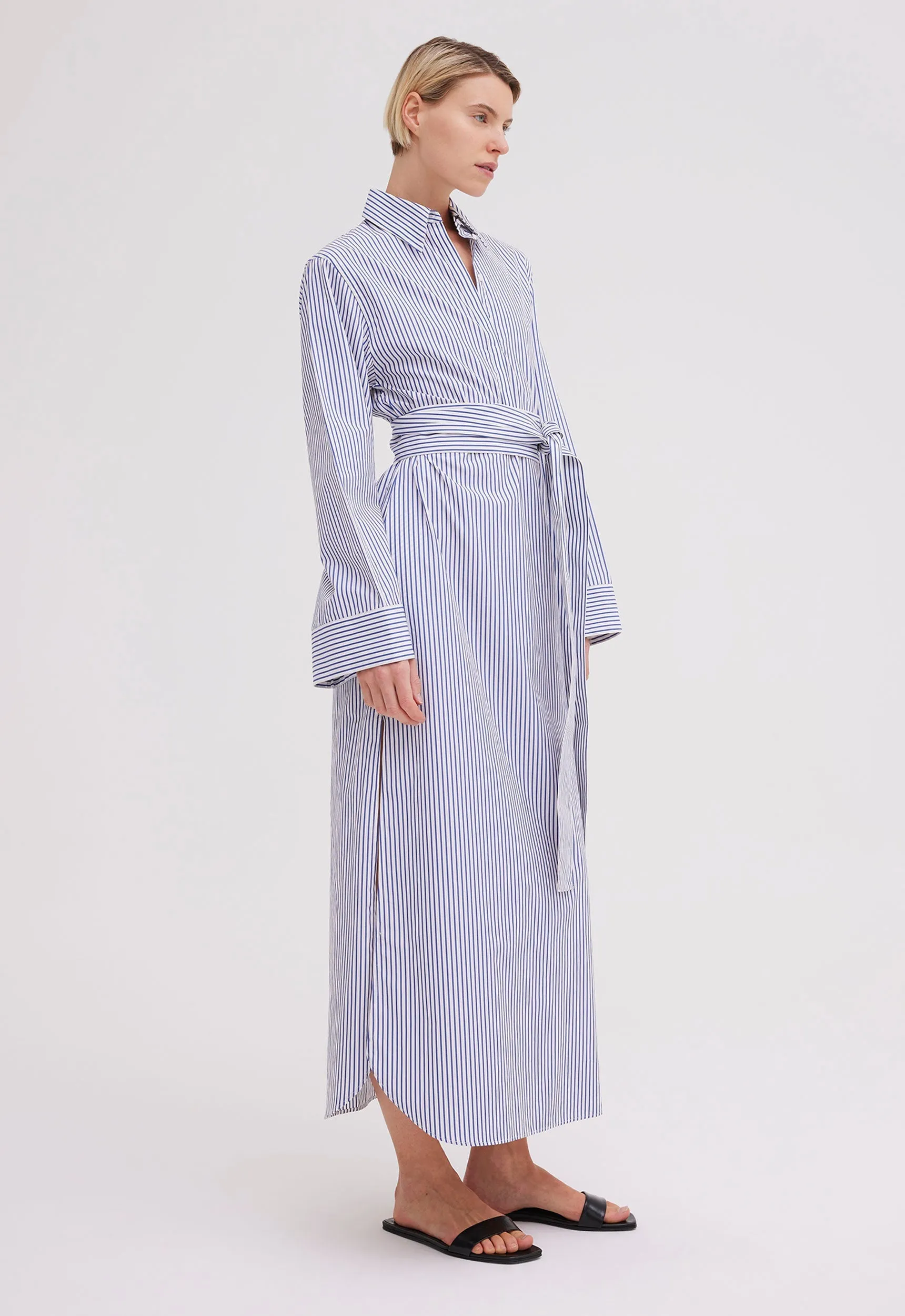 Osman Cotton Dress in Blue / White Stripe