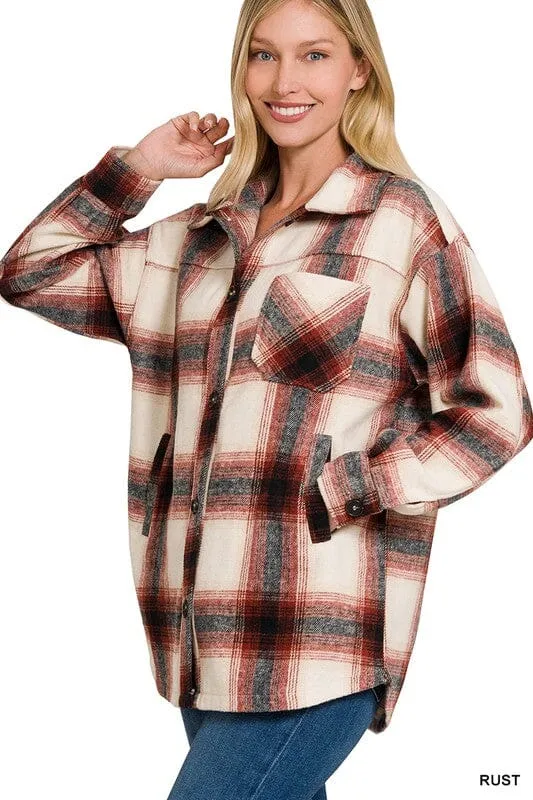 OVERSIZED YARN DYED PLAID LONGLINE SHACKET