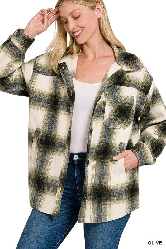 OVERSIZED YARN DYED PLAID LONGLINE SHACKET