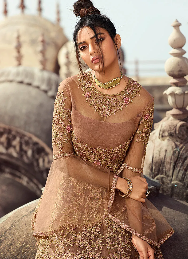 Peach Embroidered Anarkali Lehenga/Pant Suit