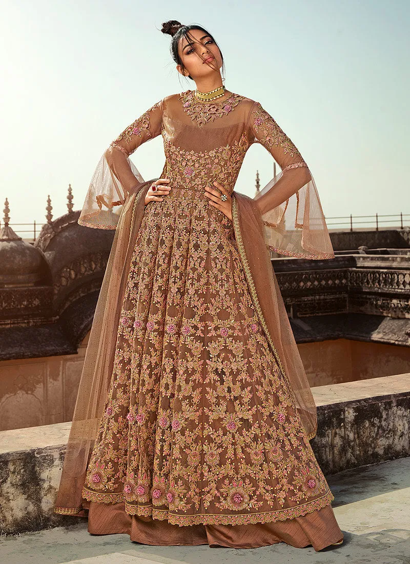 Peach Embroidered Anarkali Lehenga/Pant Suit