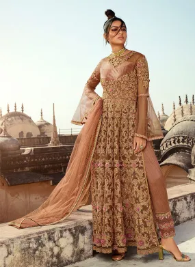 Peach Embroidered Anarkali Lehenga/Pant Suit