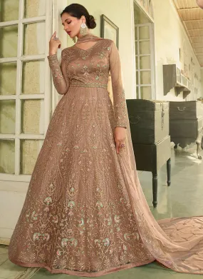 Peach Embroidery Slit Style Wedding Anarkali Suit