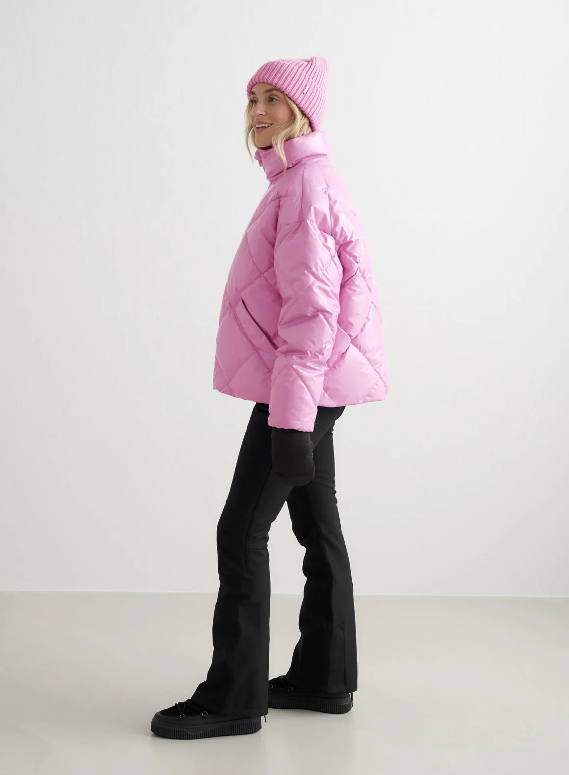 Peony Pink Diamond Quilt Puffer Jacket