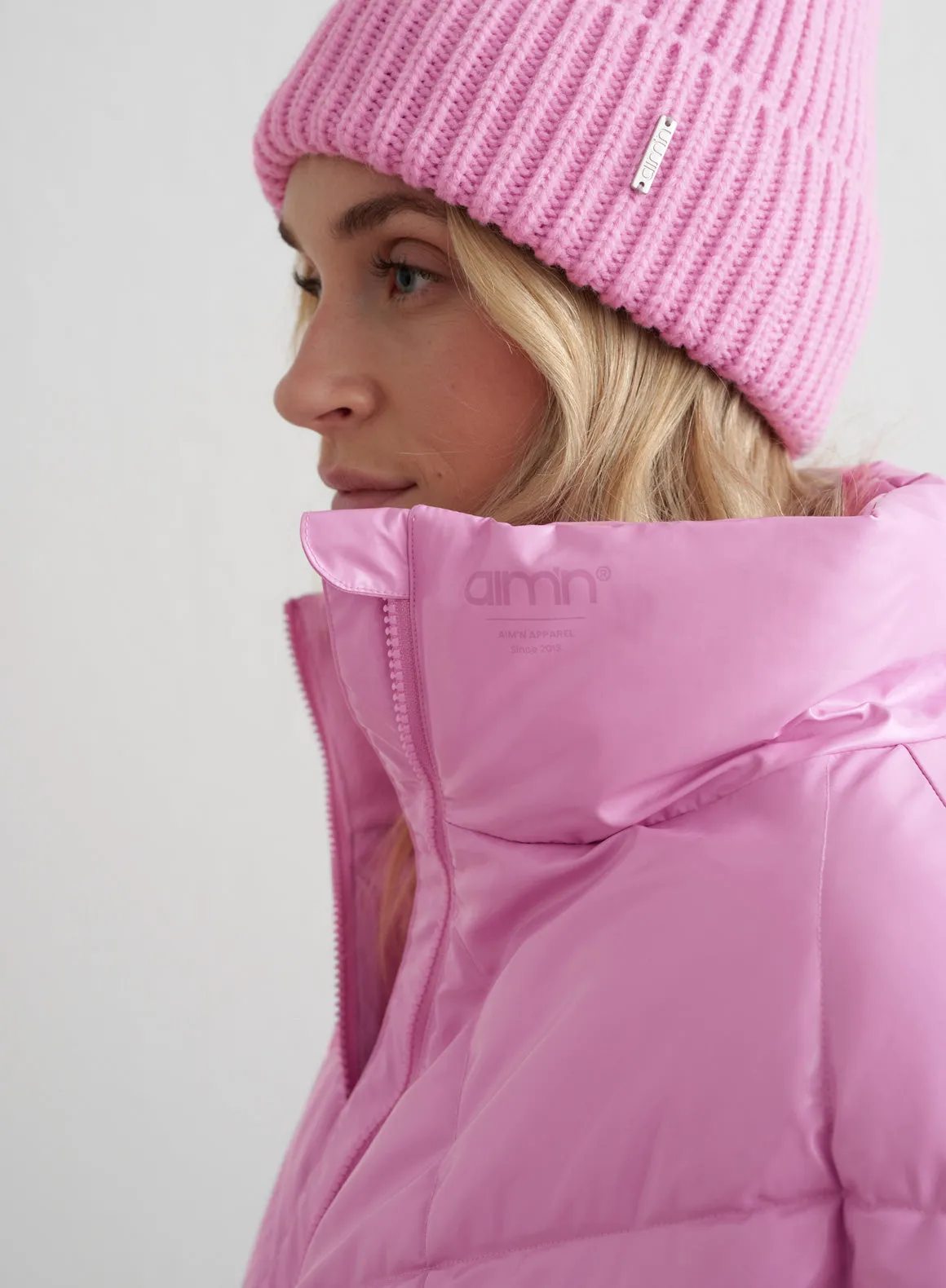 Peony Pink Diamond Quilt Puffer Jacket