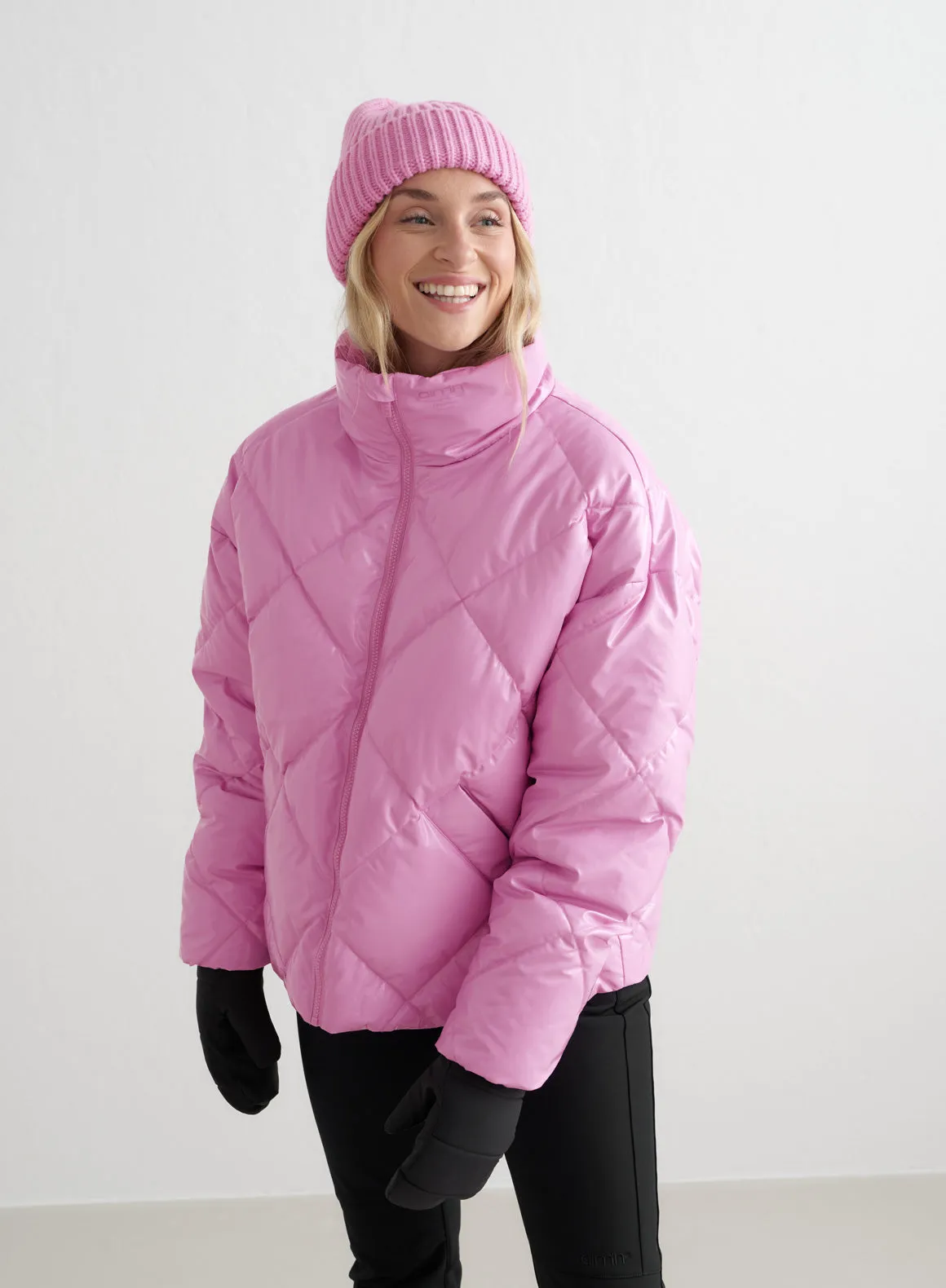 Peony Pink Diamond Quilt Puffer Jacket