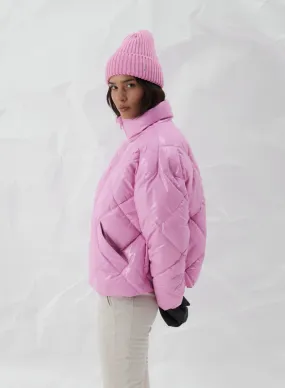 Peony Pink Diamond Quilt Puffer Jacket