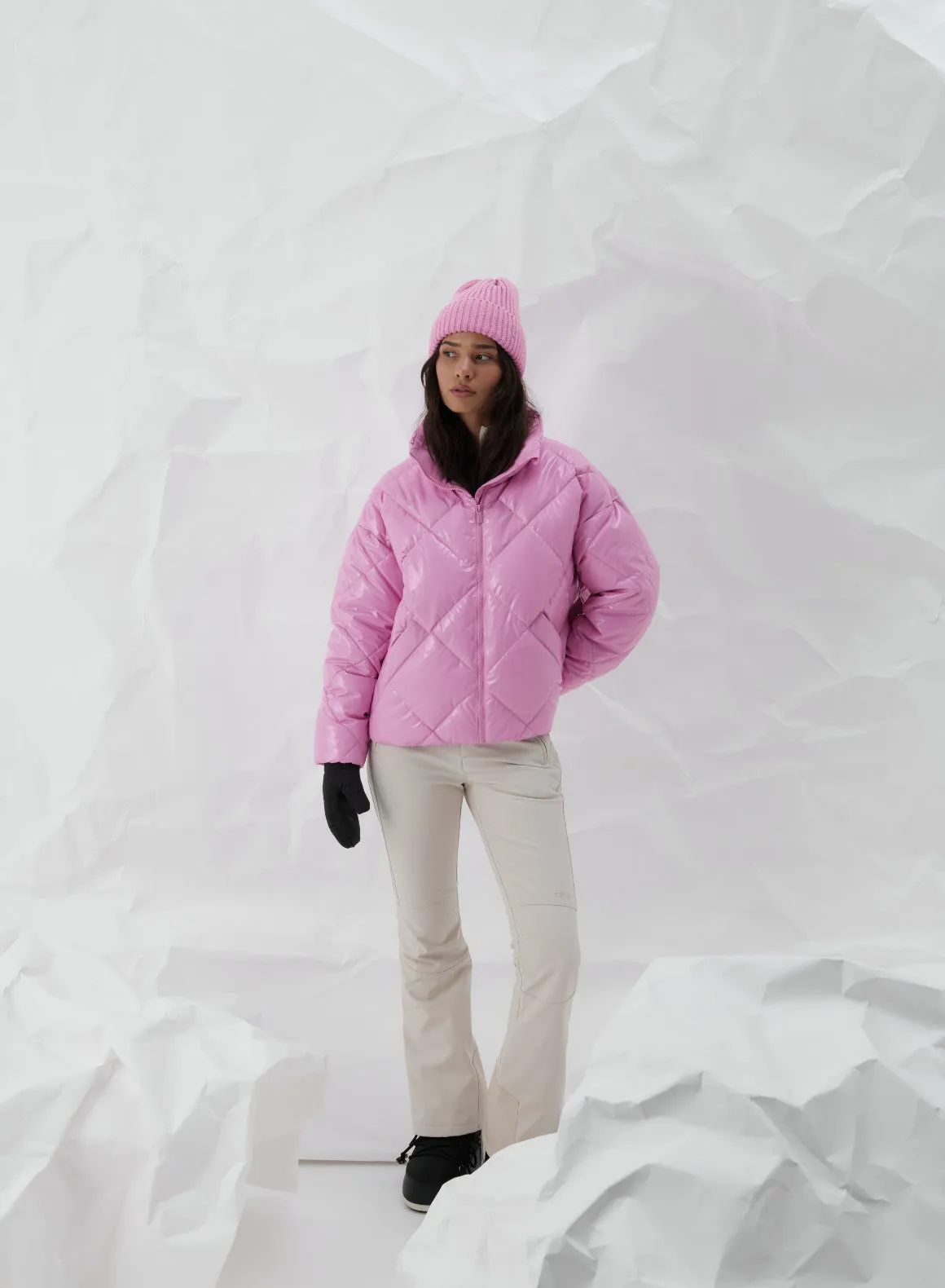 Peony Pink Diamond Quilt Puffer Jacket