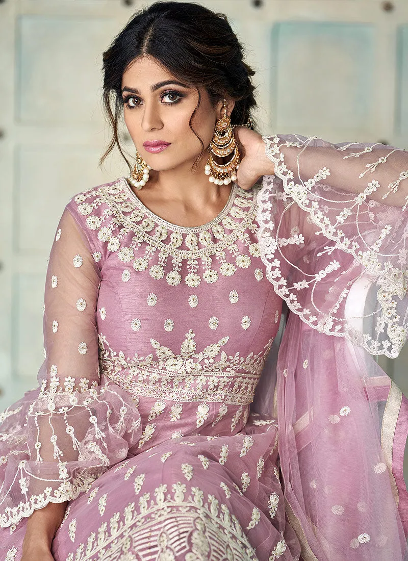 Pink Embroidery Anarkali Style Lehenga Suit