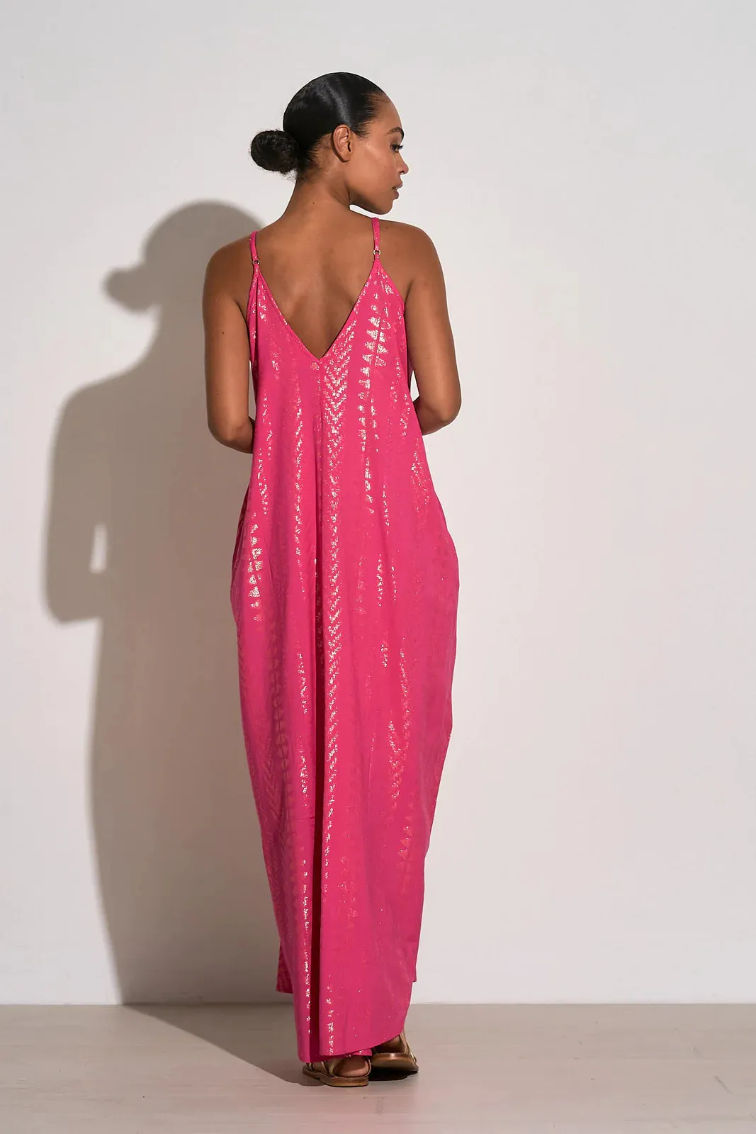 Pink/ Gold Arrow Print Cleo Maxi Dress by Elan