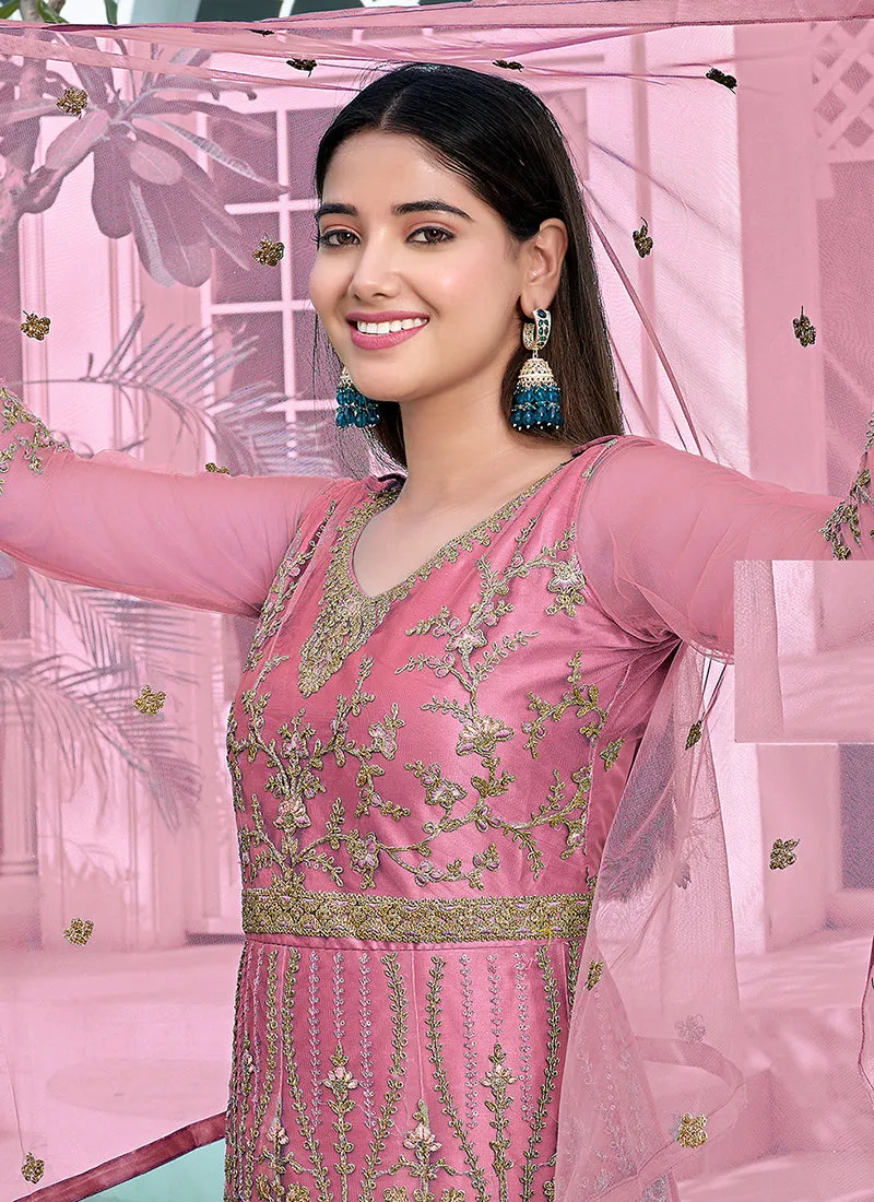 Pink Multi Embroidery Designer Anarkali Suit