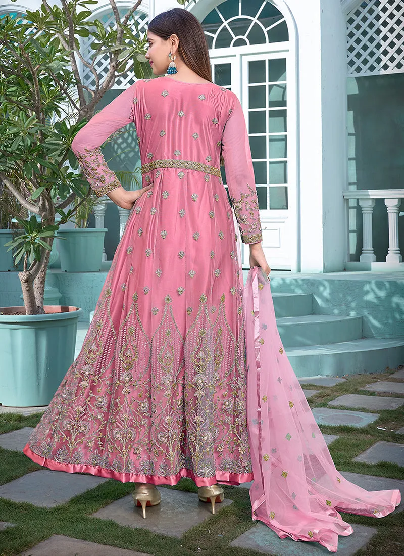 Pink Multi Embroidery Designer Anarkali Suit