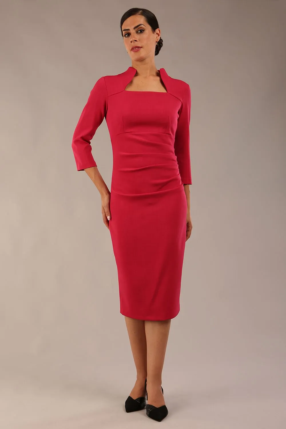 Plaza Trapezium neckline Cutout Pencil Sleeved Dress