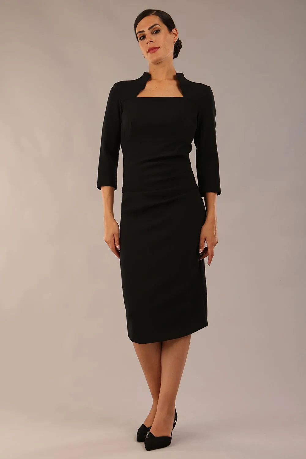 Plaza Trapezium neckline Cutout Pencil Sleeved Dress