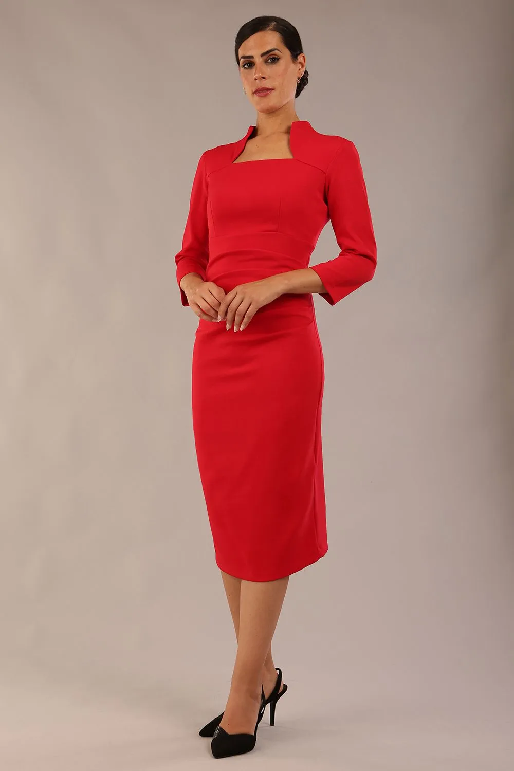 Plaza Trapezium neckline Cutout Pencil Sleeved Dress