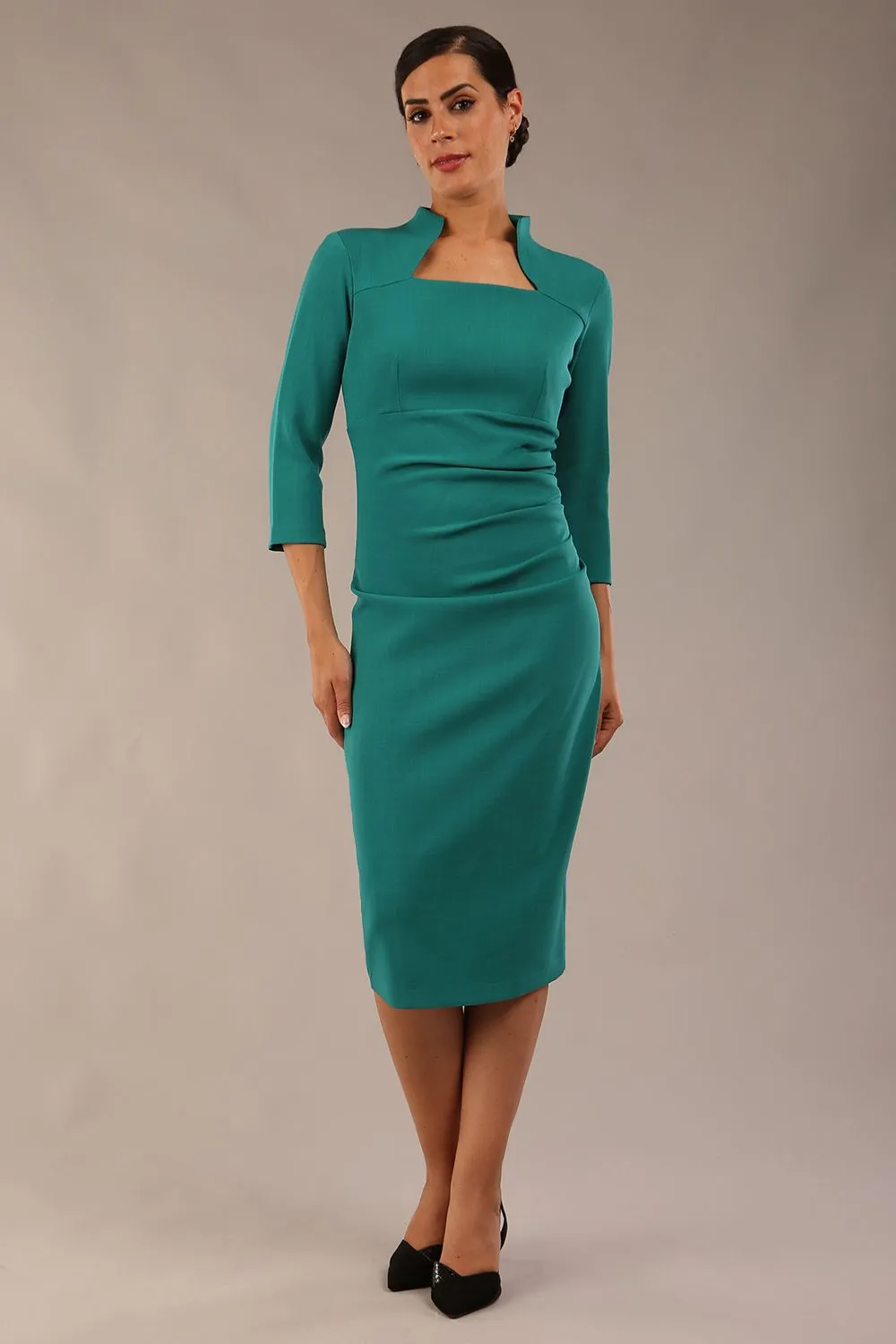 Plaza Trapezium neckline Cutout Pencil Sleeved Dress