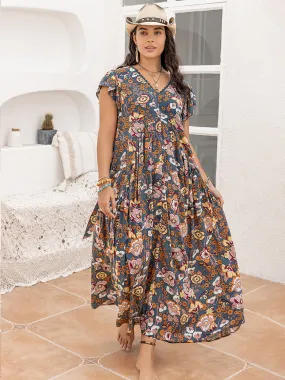 Plus Size Ruffled Printed Cap Sleeve Dress