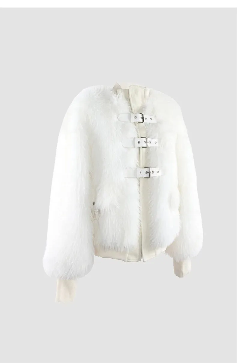 Pre Order:  Front Buckles Faux Fur Coat