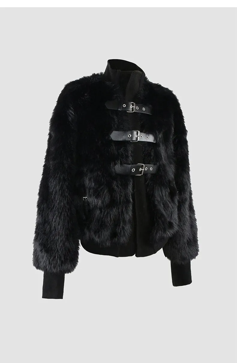 Pre Order:  Front Buckles Faux Fur Coat