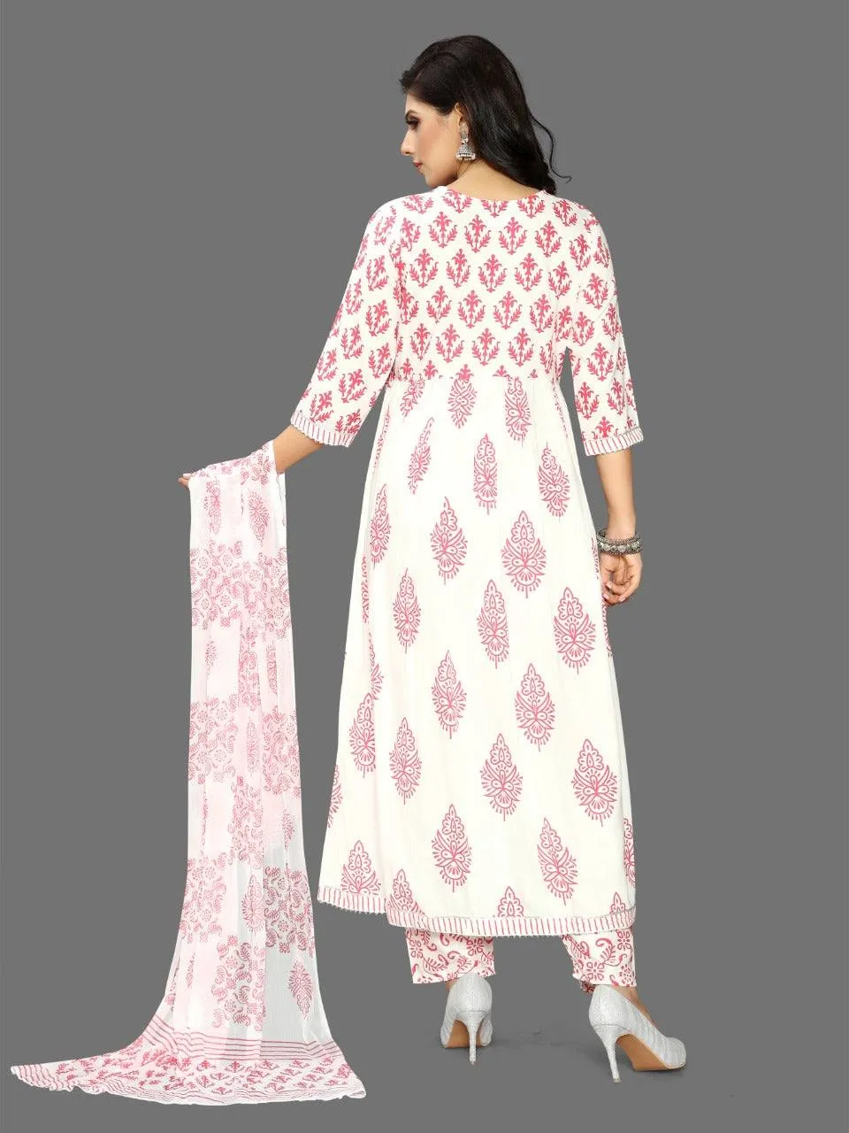 Printed A-Line Angrakha Style Kurta, Pant & Dupatta Set