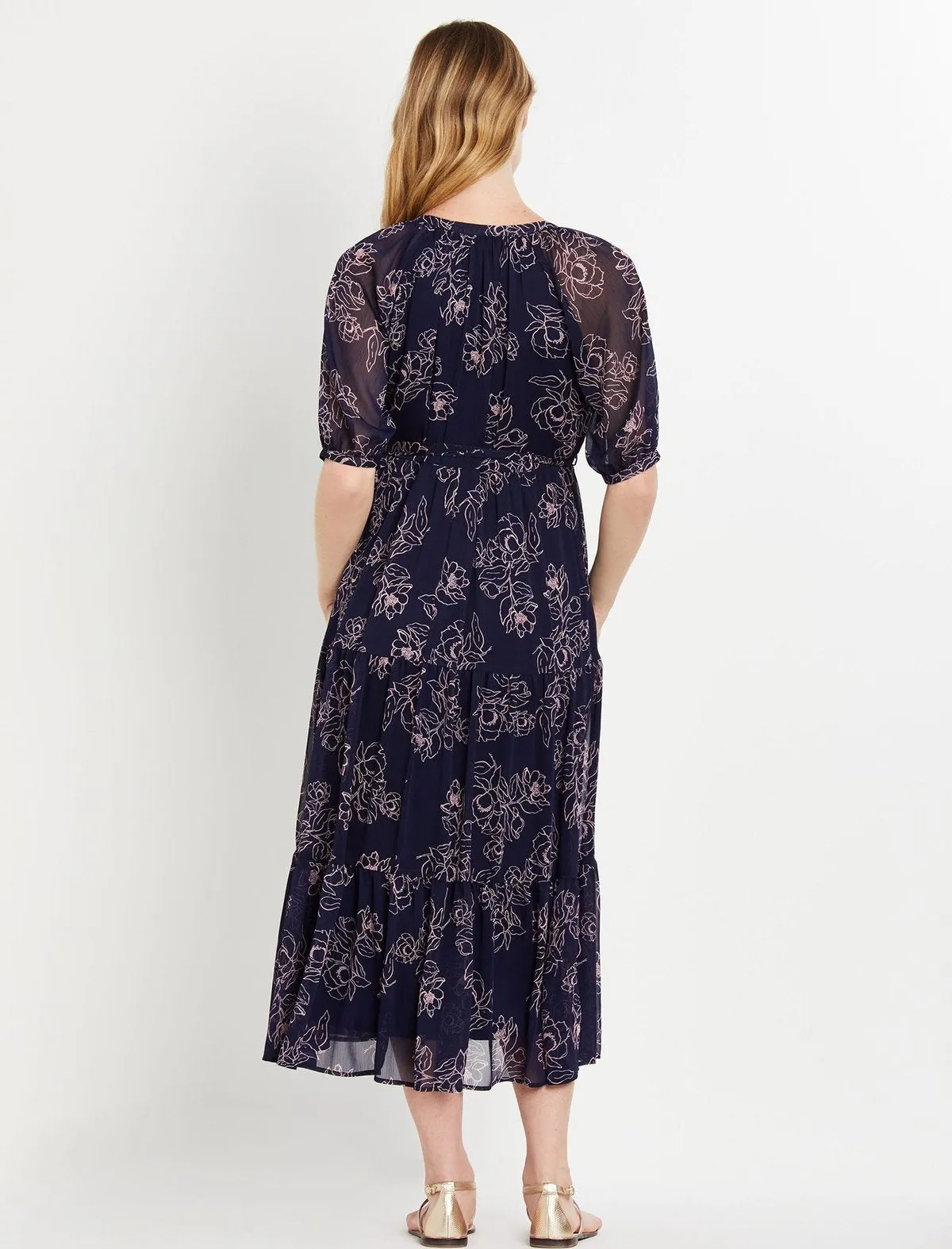 Puff Sleeve Maternity Dress in Navy