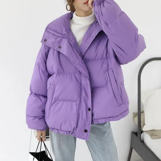 Puff Warm Oversize Quilted Lilac Outwear Zipper Jacket