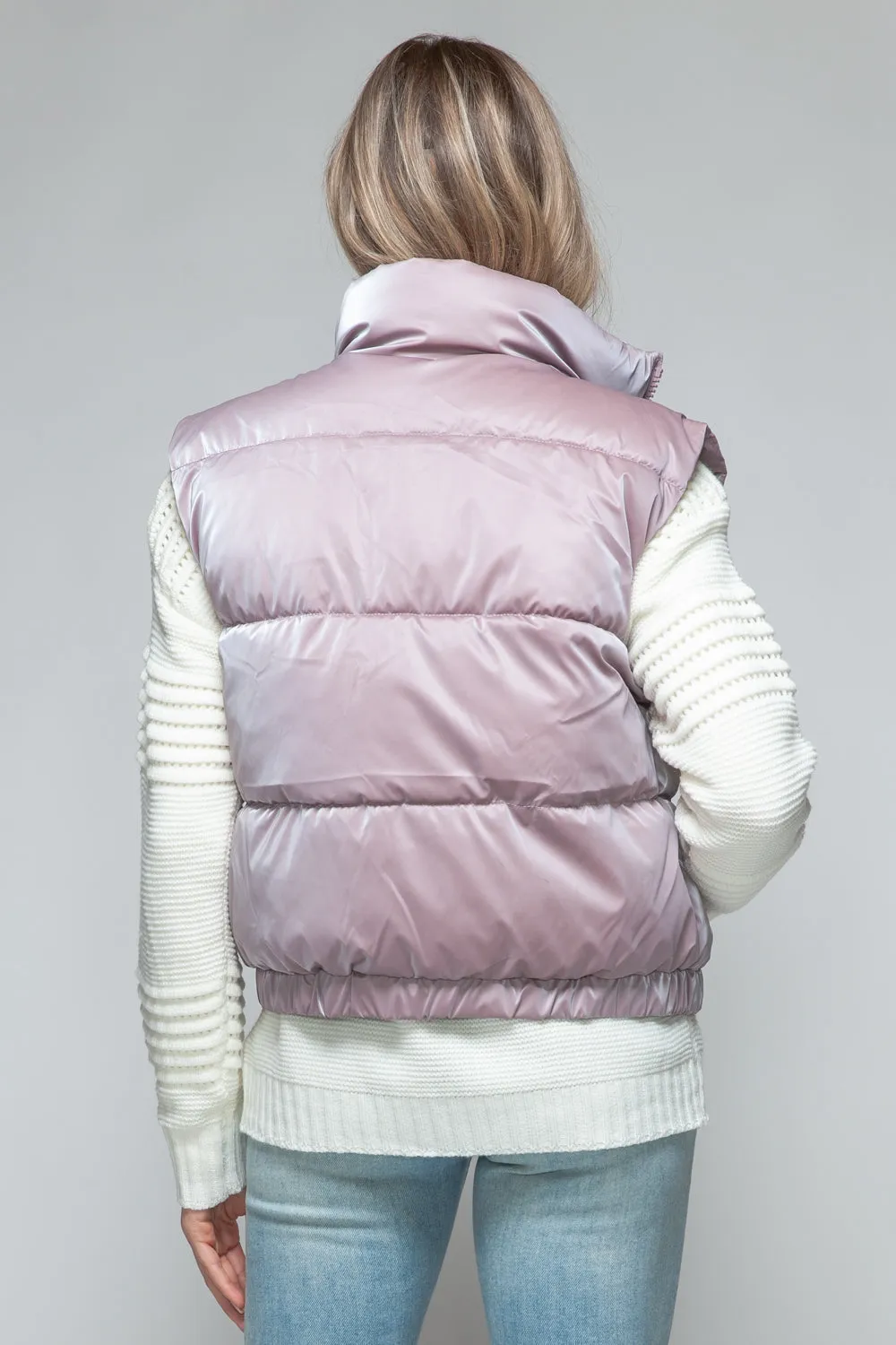 Puffy Jacket Sleeveless Women's Purple Fine Fur Lining Quilted Vest