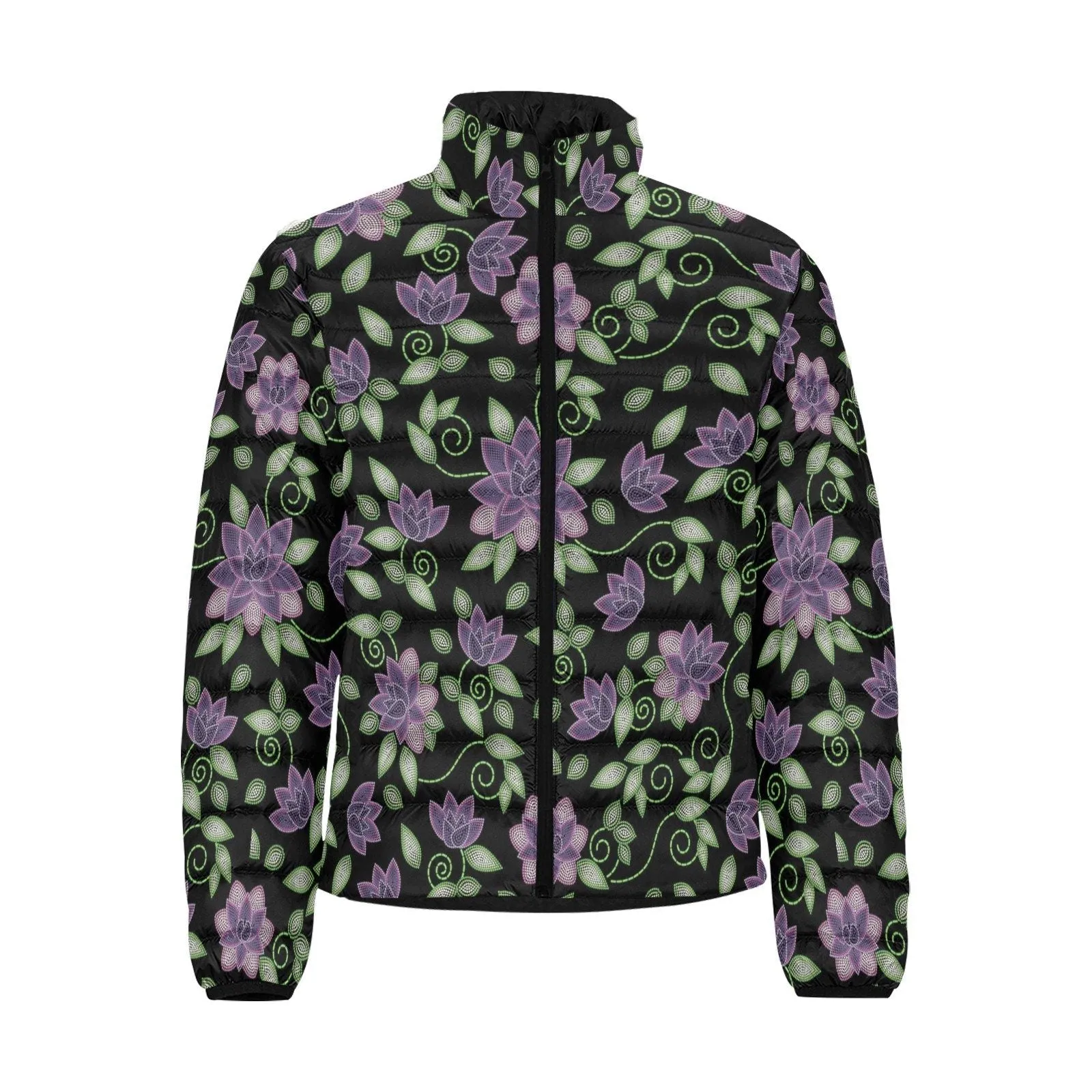 Purple Beaded Rose Men's Stand Collar Padded Jacket