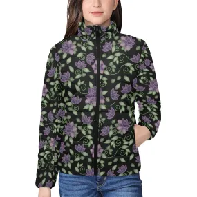 Purple Beaded Rose Women's Stand Collar Padded Jacket