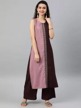 Purple-Brown Sleeveless Kurta Palazzo Set in Crepe