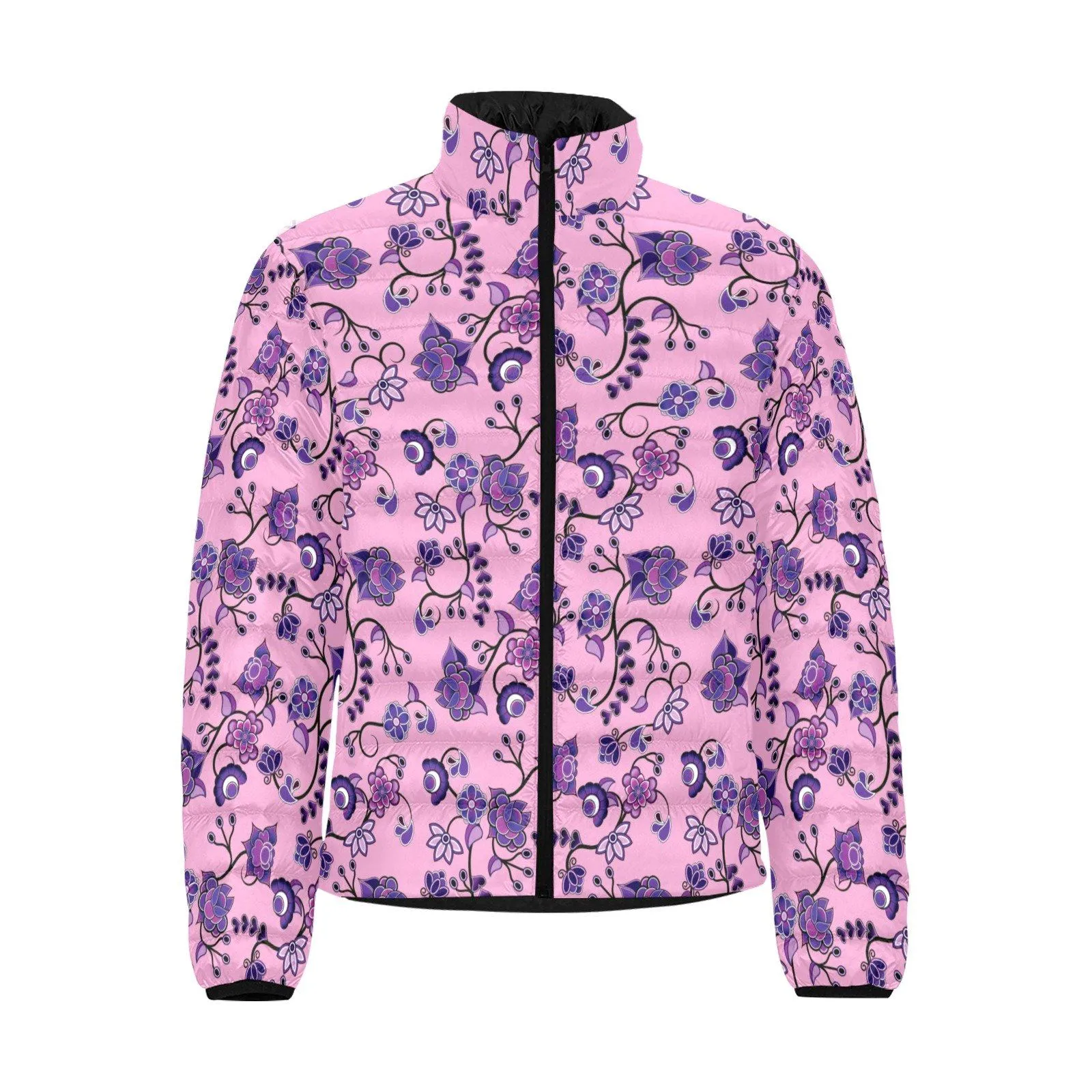 Purple Floral Amour Men's Stand Collar Padded Jacket