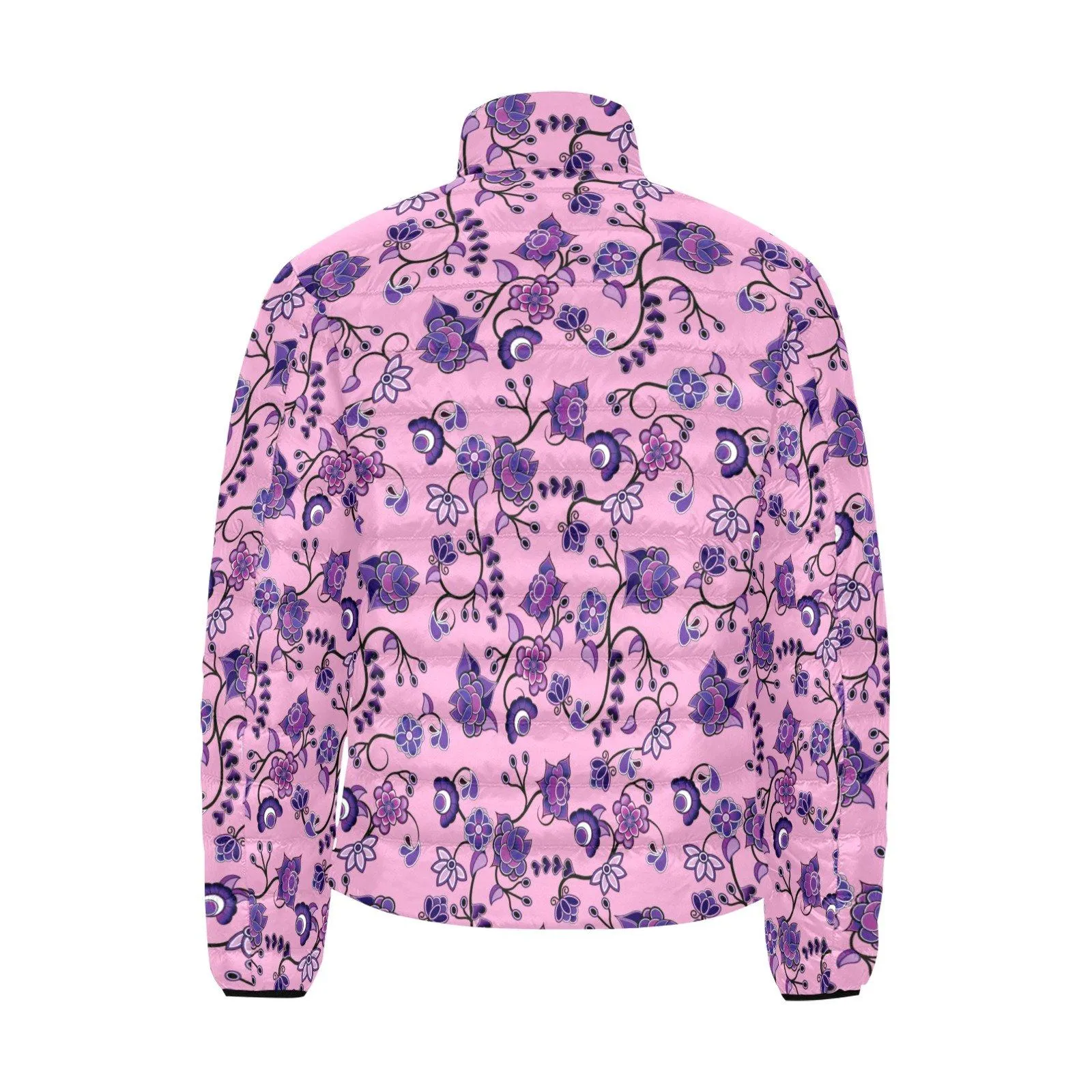 Purple Floral Amour Men's Stand Collar Padded Jacket