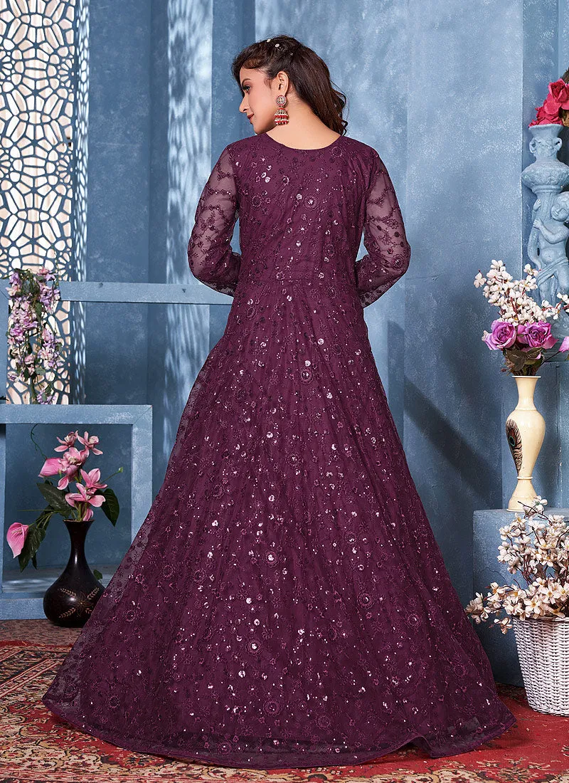 Purple Net Anarkali Suit