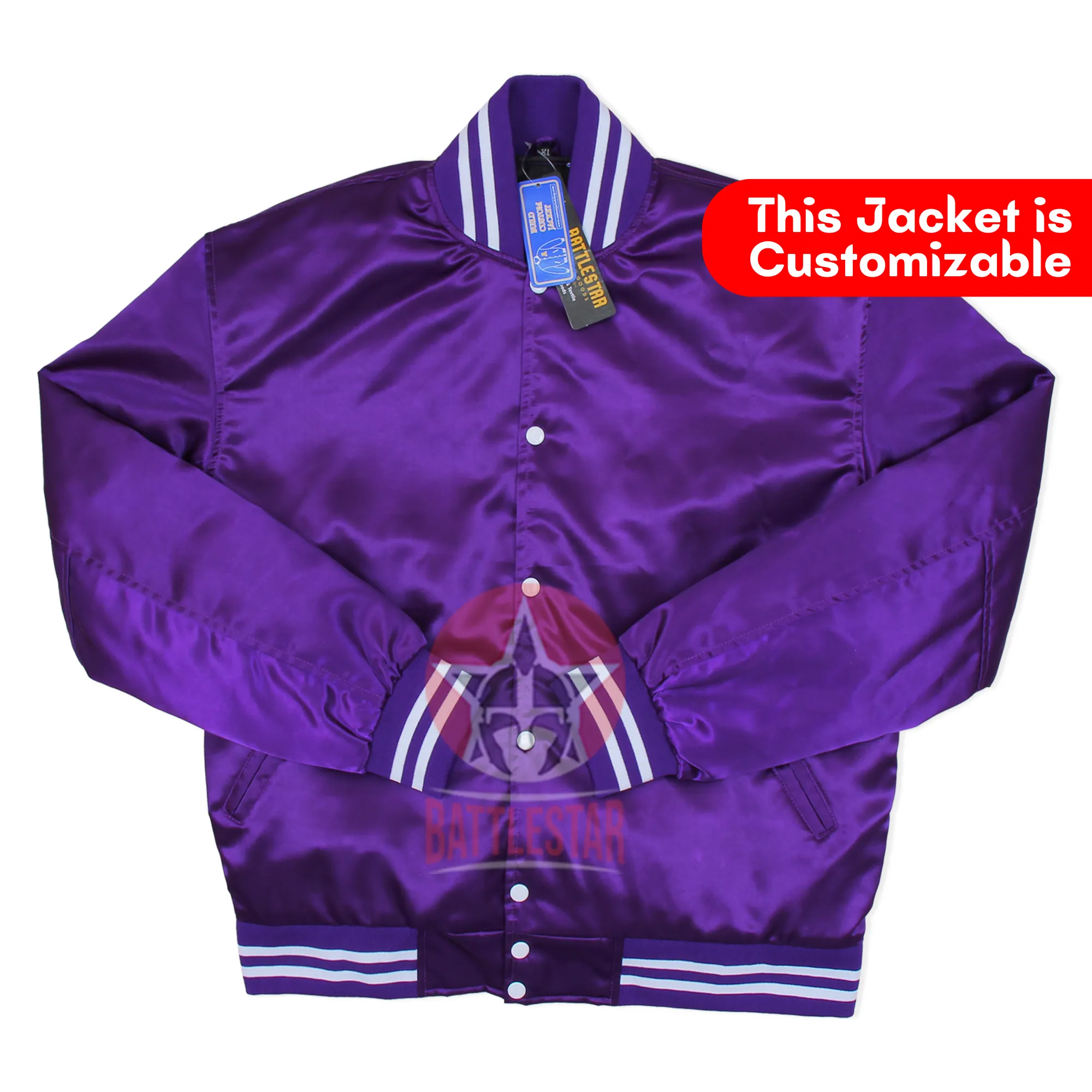 Purple Satin Varsity Baseball Jacket Purple White Rib