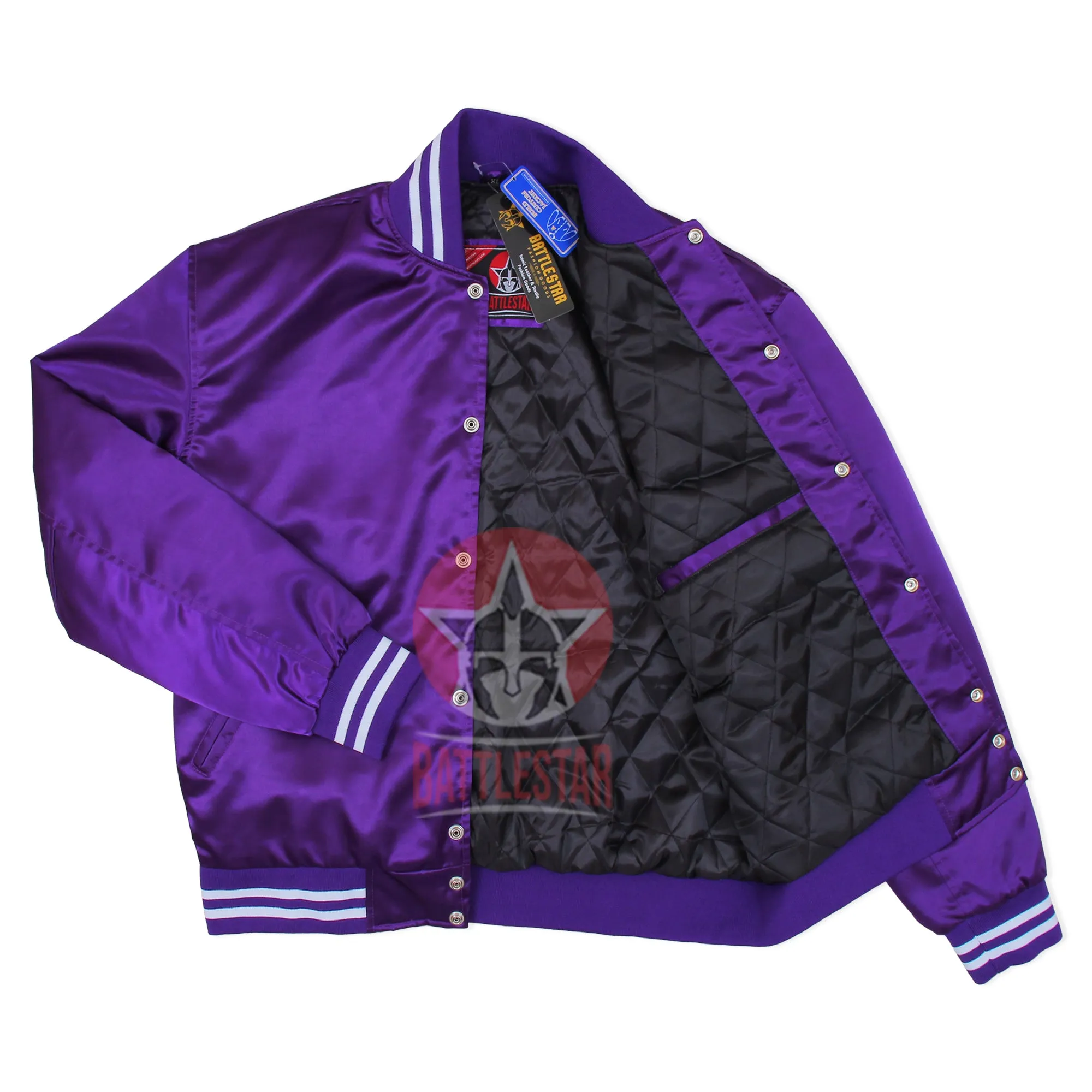 Purple Satin Varsity Baseball Jacket Purple White Rib