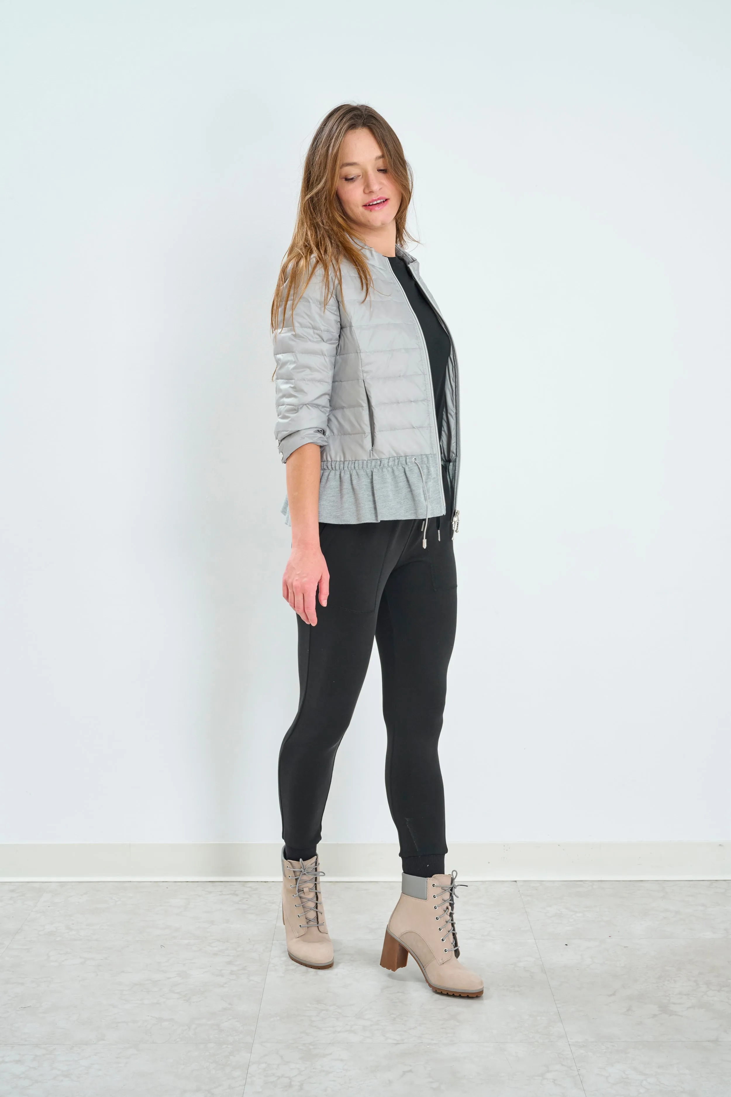 Quilted Knit Peplum Puffer Jacket