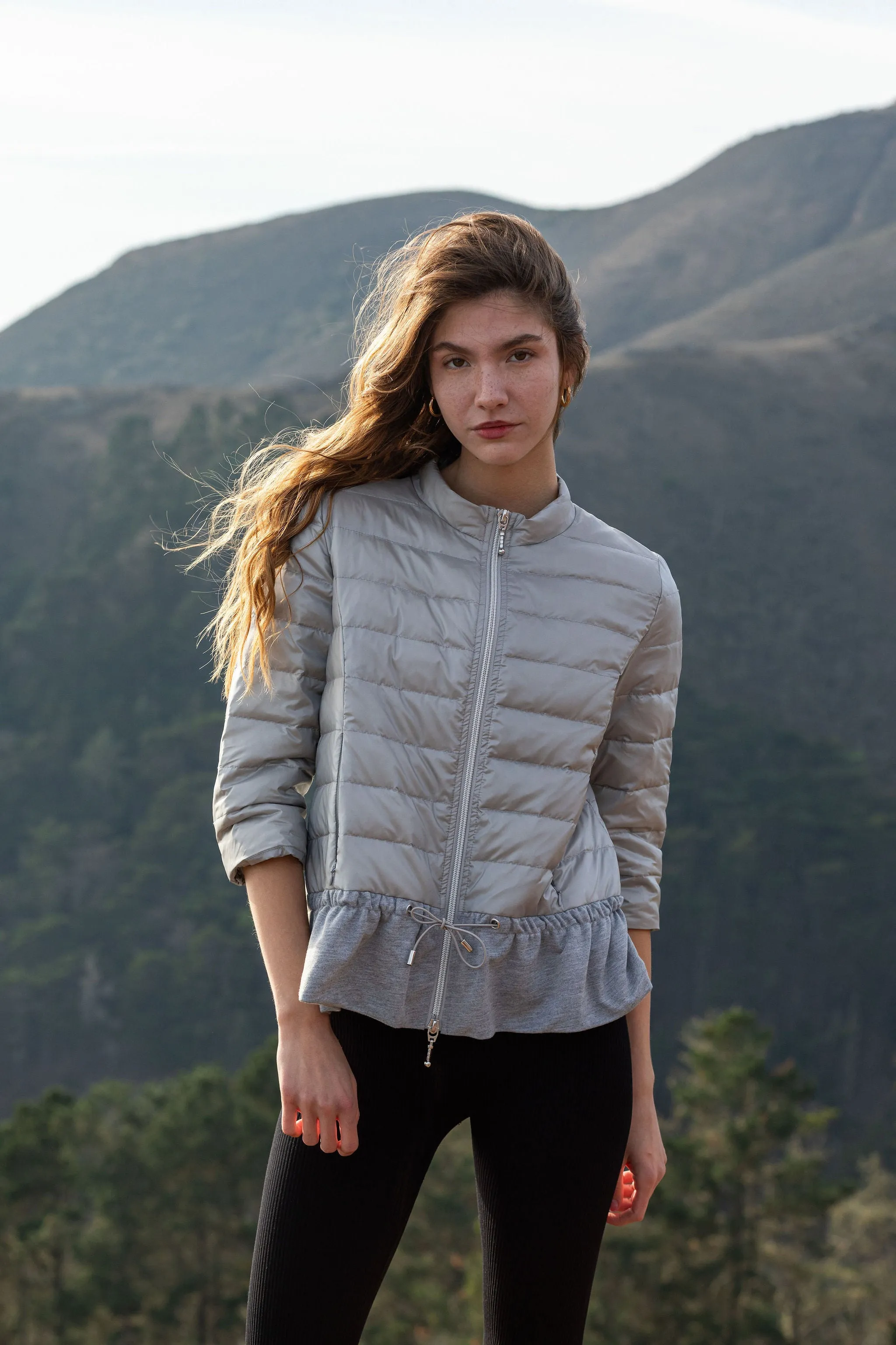 Quilted Knit Peplum Puffer Jacket