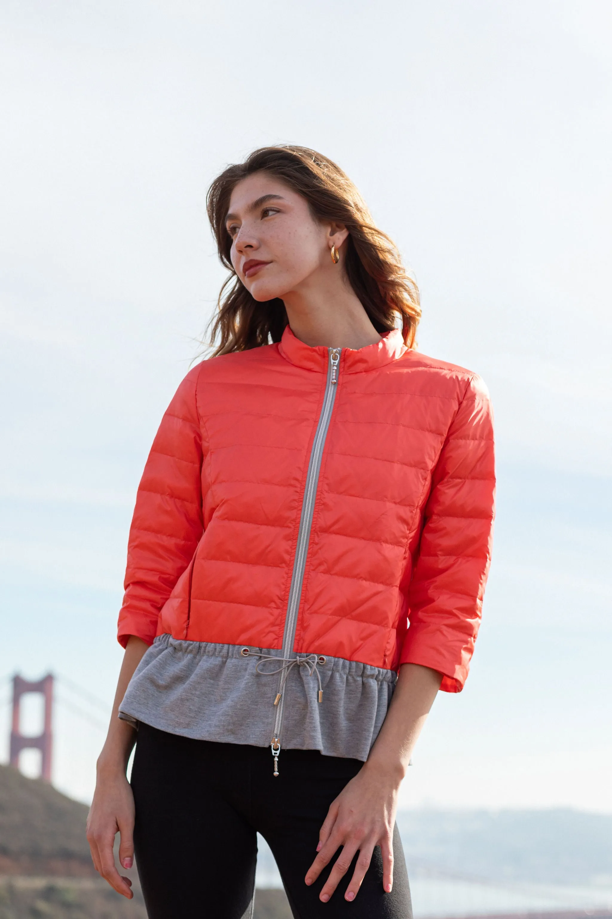 Quilted Knit Peplum Puffer Jacket