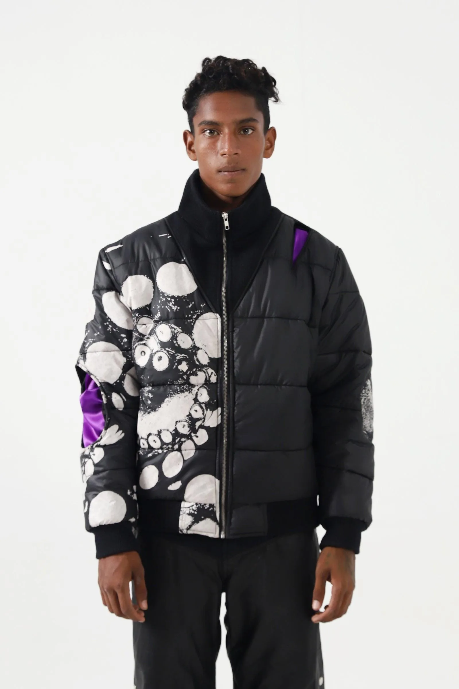 "DARK WATERS" ASYMMETRICAL NYLON PUFFER