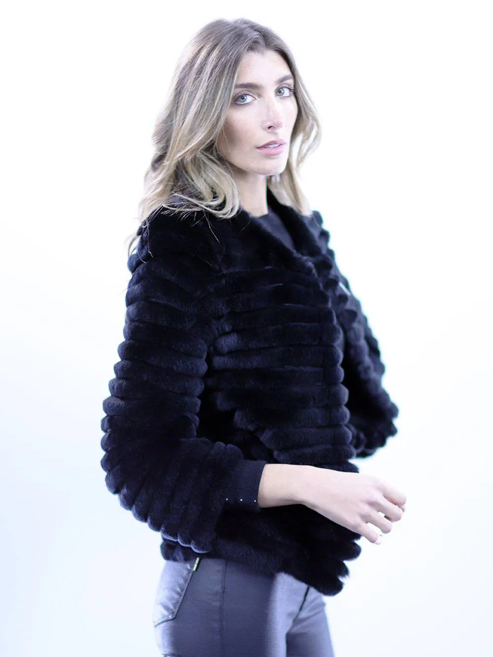 Rex Rabbit Fur Coat - Black