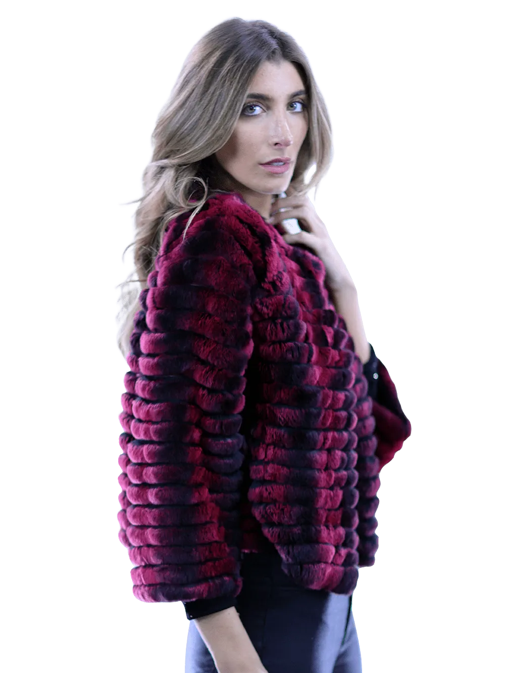 Rex Rabbit Fur Coat - Wine