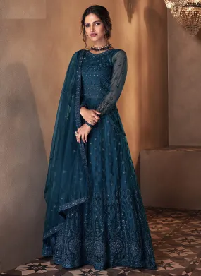 Royal Blue Embroidered Flared Anarkali Suit