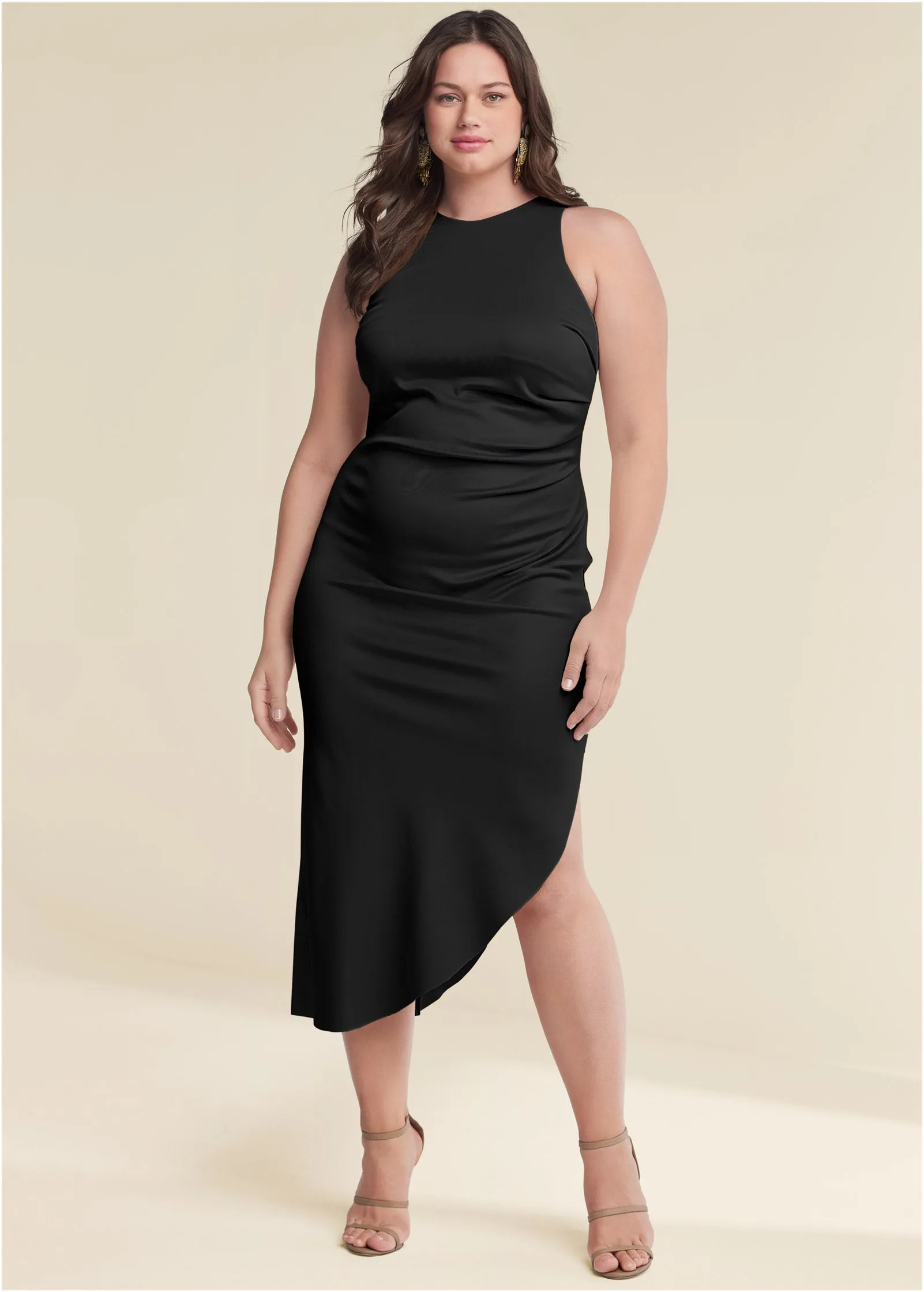 Ruched Bodycon Dress - Black