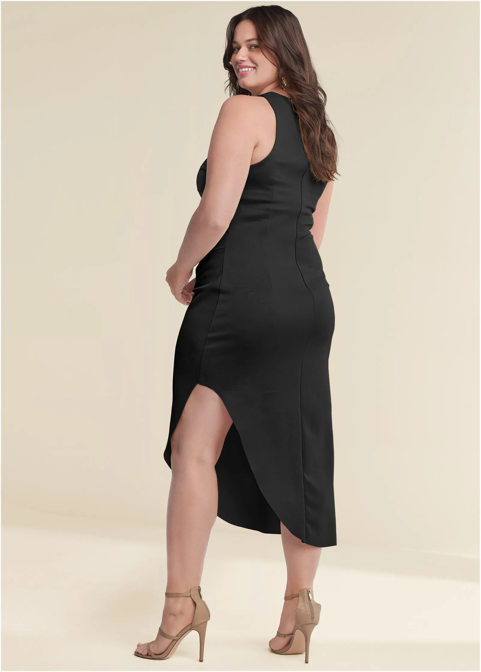 Ruched Bodycon Dress - Black