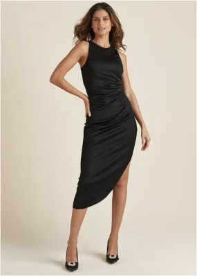 Ruched Bodycon Dress - Black