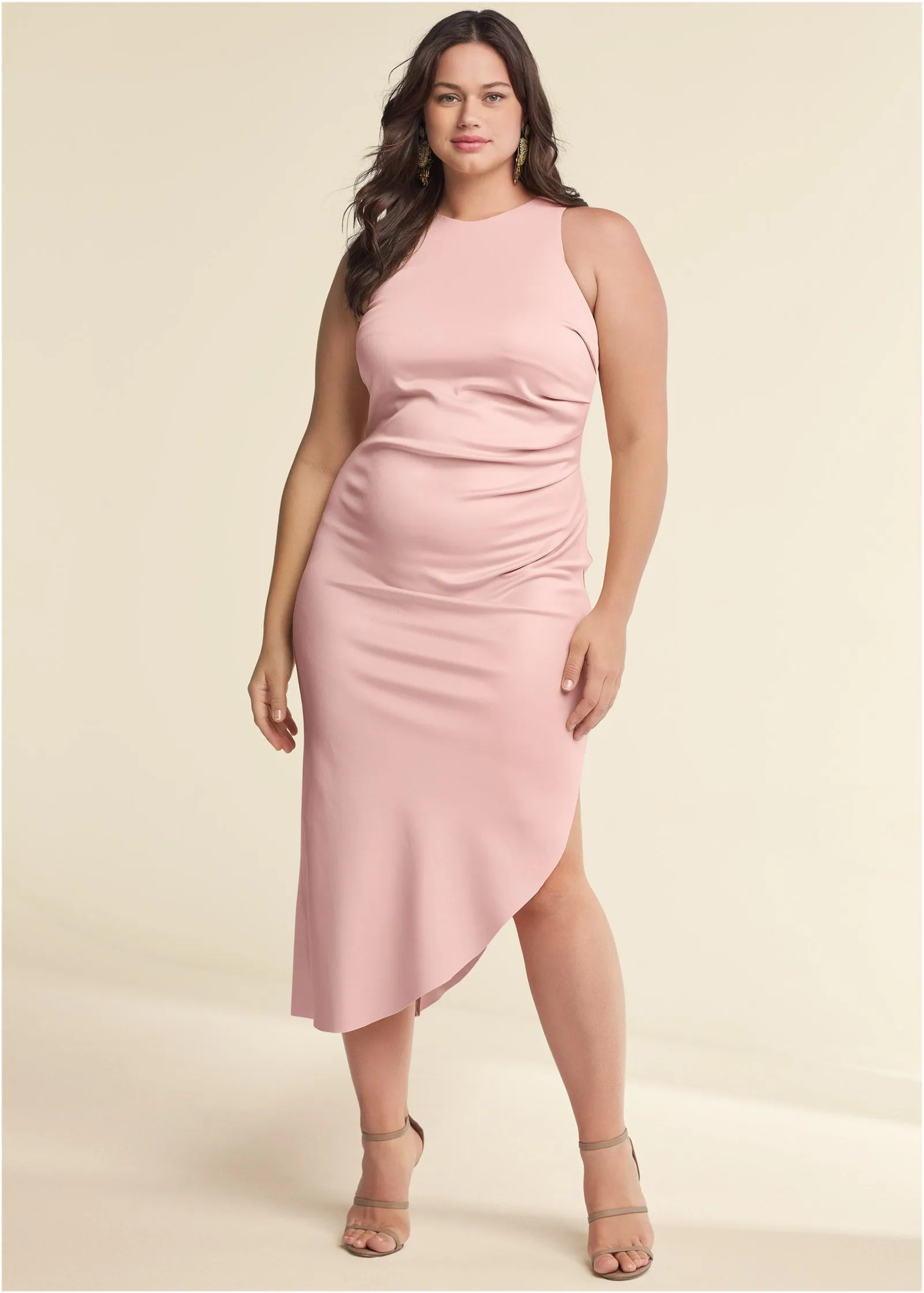 Ruched Bodycon Dress - Peach