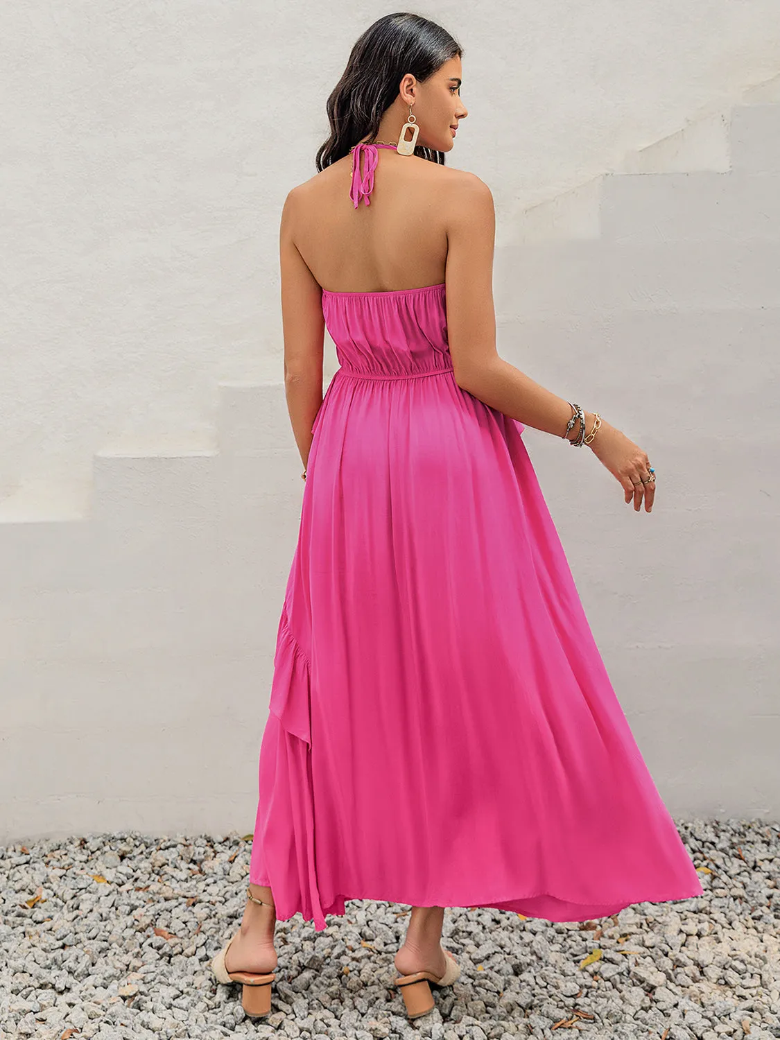 Ruffled Halter Neck Maxi Dress